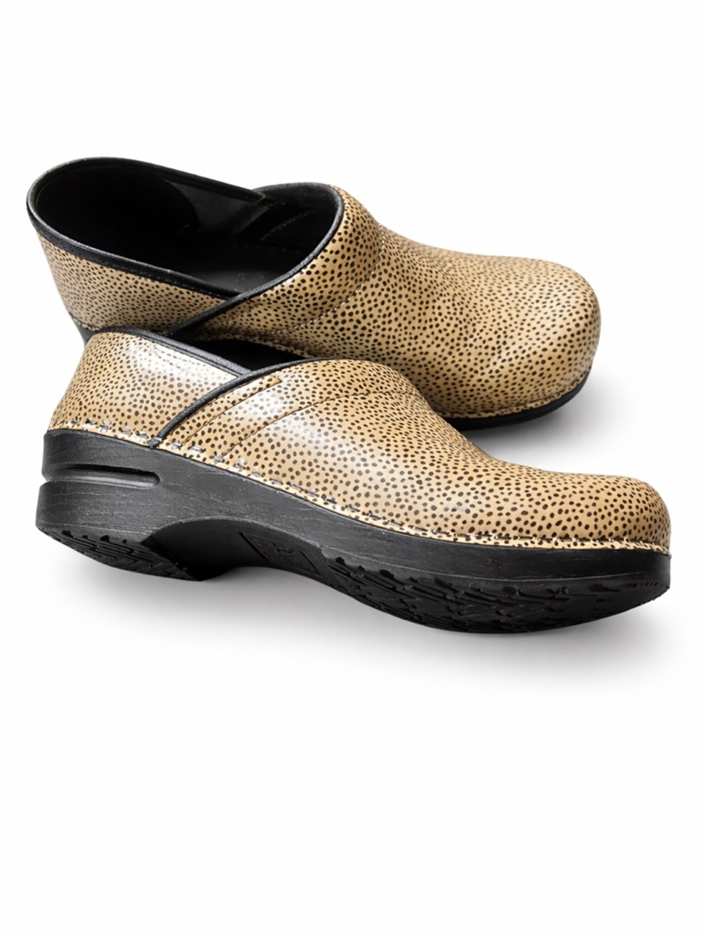 Sanita Tan and Black Speckled Clogs